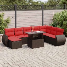 vidaXL 9 részes barna polyrattan akácfa kerti ülőgarnitúra párnákkal