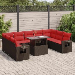 vidaXL 10 részes barna polyrattan akácfa kerti ülőgarnitúra párnákkal