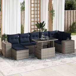 vidaXL 8 részes szürke polyrattan akácfa kerti ülőgarnitúra párnákkal