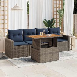 vidaXL 5 részes szürke polyrattan kerti ülőgarnitúra párnákkal