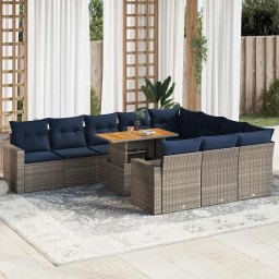 vidaXL 11 részes szürke polyrattan kerti ülőgarnitúra párnákkal