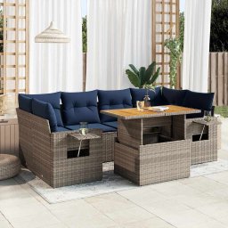 vidaXL 7 részes szürke polyrattan kerti ülőgarnitúra párnákkal