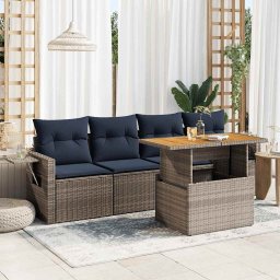 vidaXL 5 részes szürke polyrattan kerti ülőgarnitúra párnákkal
