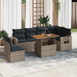 vidaXL 7 részes szürke polyrattan kerti ülőgarnitúra párnákkal