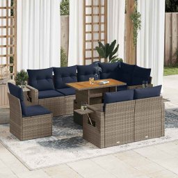 vidaXL 9 részes szürke polyrattan kerti ülőgarnitúra párnákkal