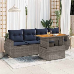vidaXL 5 részes szürke polyrattan kerti ülőgarnitúra párnákkal