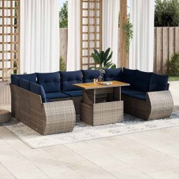 vidaXL 10 részes szürke polyrattan kerti ülőgarnitúra párnákkal