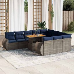 vidaXL 11 részes szürke polyrattan kerti ülőgarnitúra párnákkal