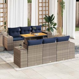 vidaXL 7 részes szürke polyrattan kerti ülőgarnitúra párnákkal