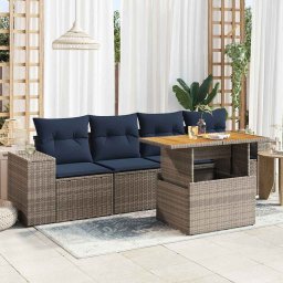 vidaXL 5 részes szürke polyrattan kerti ülőgarnitúra párnákkal