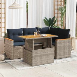 vidaXL 5 részes szürke polyrattan kerti ülőgarnitúra párnákkal