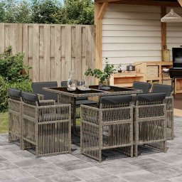 vidaXL 9 részes szürke polyrattan kerti étkezőgarnitúra párnával