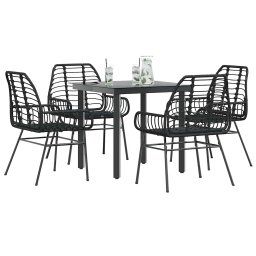 vidaXL 5 részes fekete polyrattan üveg kerti étkezőgarnitúra