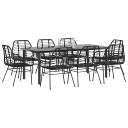 vidaXL 9 részes fekete polyrattan üveg kerti étkezőgarnitúra