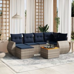 vidaXL 7 részes szürke polyrattan kerti ülőgarnitúra párnákkal