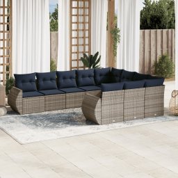 vidaXL 10 részes szürke polyrattan kerti ülőgarnitúra párnával