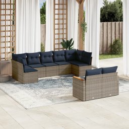 vidaXL 9 részes szürke polyrattan kerti ülőgarnitúra párnával