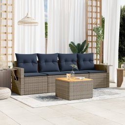 vidaXL 5 részes szürke polyrattan kerti ülőgarnitúra párnával
