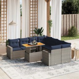 vidaXL 9 részes szürke polyrattan kerti ülőgarnitúra párnával