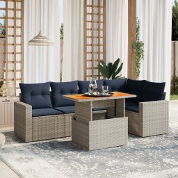 vidaXL 6 részes szürke polyrattan kerti ülőgarnitúra párnával