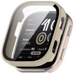 PC FULL COVER Üveggel ellátott műanyag fedél a Amazfit Bip 6 IVORY WHITE