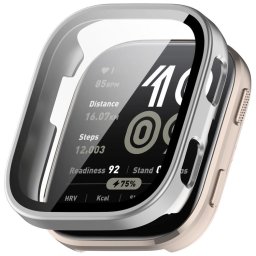 PC FULL COVER Üveggel ellátott műanyag fedél a Amazfit Bip 6 ezüst színű készülékhez