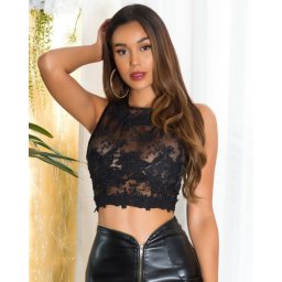 Fekete női crop top csodás csipke XS méret