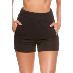 Rövidnadrág fekete csinos magasított derekú M-L méret