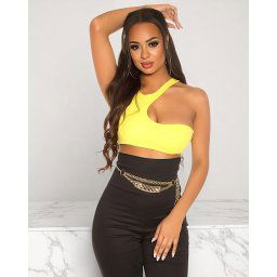 Divatos felső crop top 158659 - sárga S-M méret
