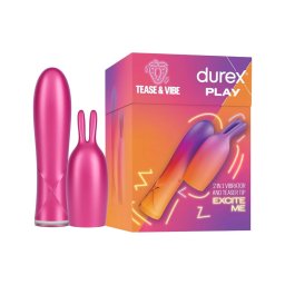 Durex Tease & Vibe - rúdvibrátor nyuszis csiklóizgatóval (pink)