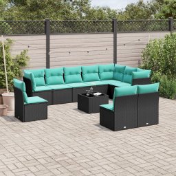 vidaXL 11 részes fekete polyrattan kerti ülőgarnitúra párnákkal