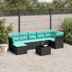 vidaXL 8 részes fekete polyrattan kerti ülőgarnitúra párnával