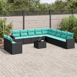 vidaXL 12 részes fekete polyrattan kerti ülőgarnitúra párnákkal