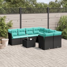 vidaXL 9 részes fekete polyrattan kerti ülőgarnitúra párnával