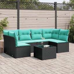 vidaXL 7 részes fekete polyrattan kerti ülőgarnitúra párnákkal