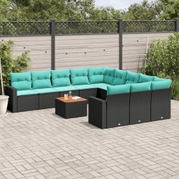 vidaXL 12 részes fekete polyrattan kerti ülőgarnitúra párnákkal