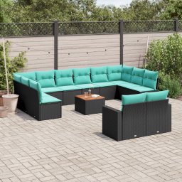 vidaXL 13 részes fekete polyrattan kerti ülőgarnitúra párnákkal