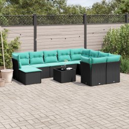 vidaXL 11 részes fekete polyrattan kerti ülőgarnitúra párnákkal