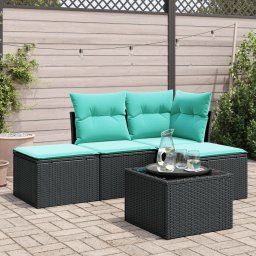 vidaXL 5 részes fekete polyrattan kerti ülőgarnitúra párnával