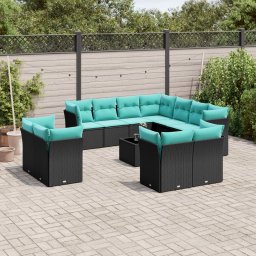 vidaXL 12 részes fekete polyrattan kerti ülőgarnitúra párnákkal