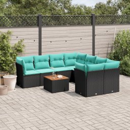 vidaXL 9 részes fekete polyrattan kerti ülőgarnitúra párnával