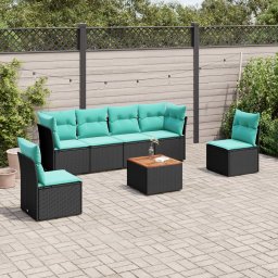 vidaXL 7 részes fekete polyrattan kerti ülőgarnitúra párnákkal