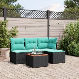 vidaXL 5 részes fekete polyrattan kerti ülőgarnitúra párnával