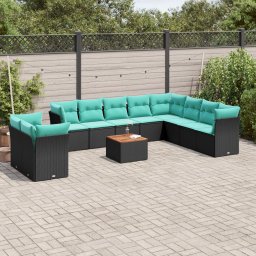 vidaXL 11 részes fekete polyrattan kerti ülőgarnitúra párnákkal