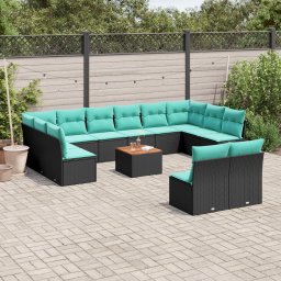 vidaXL 13 részes fekete polyrattan kerti ülőgarnitúra párnákkal