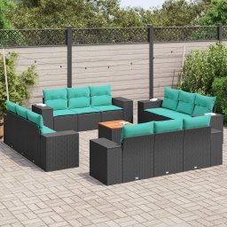 vidaXL 13 részes fekete polyrattan kerti ülőgarnitúra párnákkal
