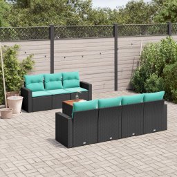 vidaXL 8 részes fekete polyrattan kerti ülőgarnitúra párnával