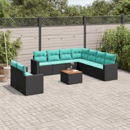 vidaXL 10 részes fekete polyrattan kerti ülőgarnitúra párnával