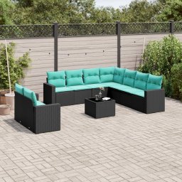 vidaXL 10 részes fekete polyrattan kerti ülőgarnitúra párnával
