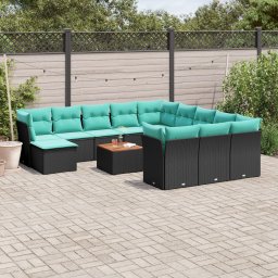 vidaXL 13 részes fekete polyrattan kerti ülőgarnitúra párnákkal